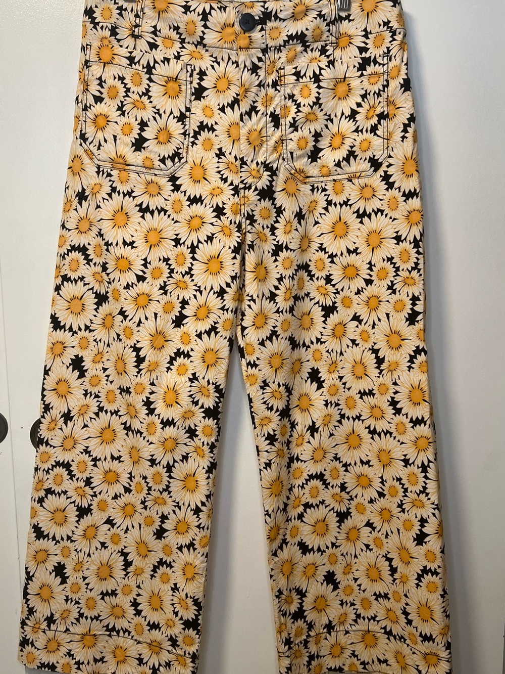 Maeve Anthropologie The Colette Daisy Print Wide Leg Cropped Pants Size 32 - Picture 2 of 9
